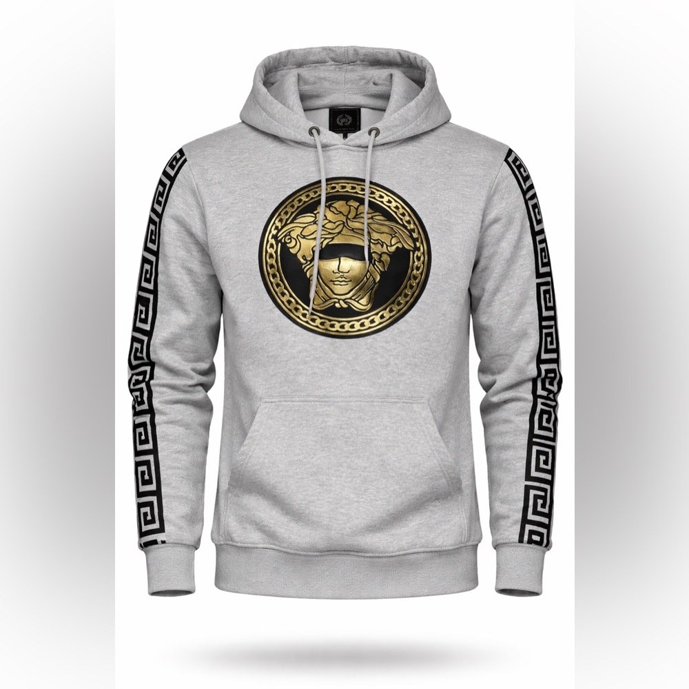 Medusa Head Hoodie Gold Black Greek Key Streetwear Sweatshirt M